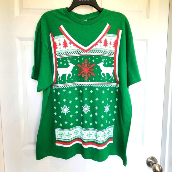 Men's Christmas Ugly Sweater Reindeer Snowflake Holiday Festive T Shirt XL - Picture 1 of 8
